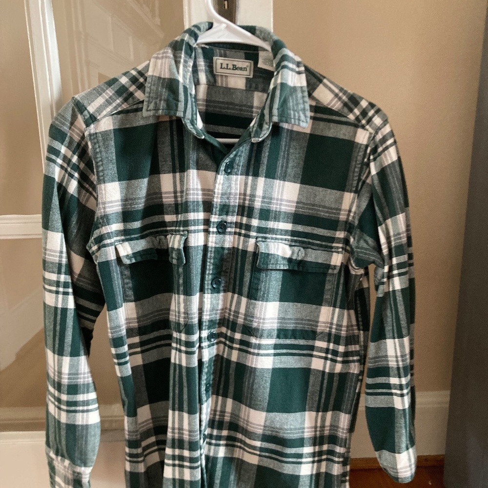LL Bean Mens Sm Green Flannel
